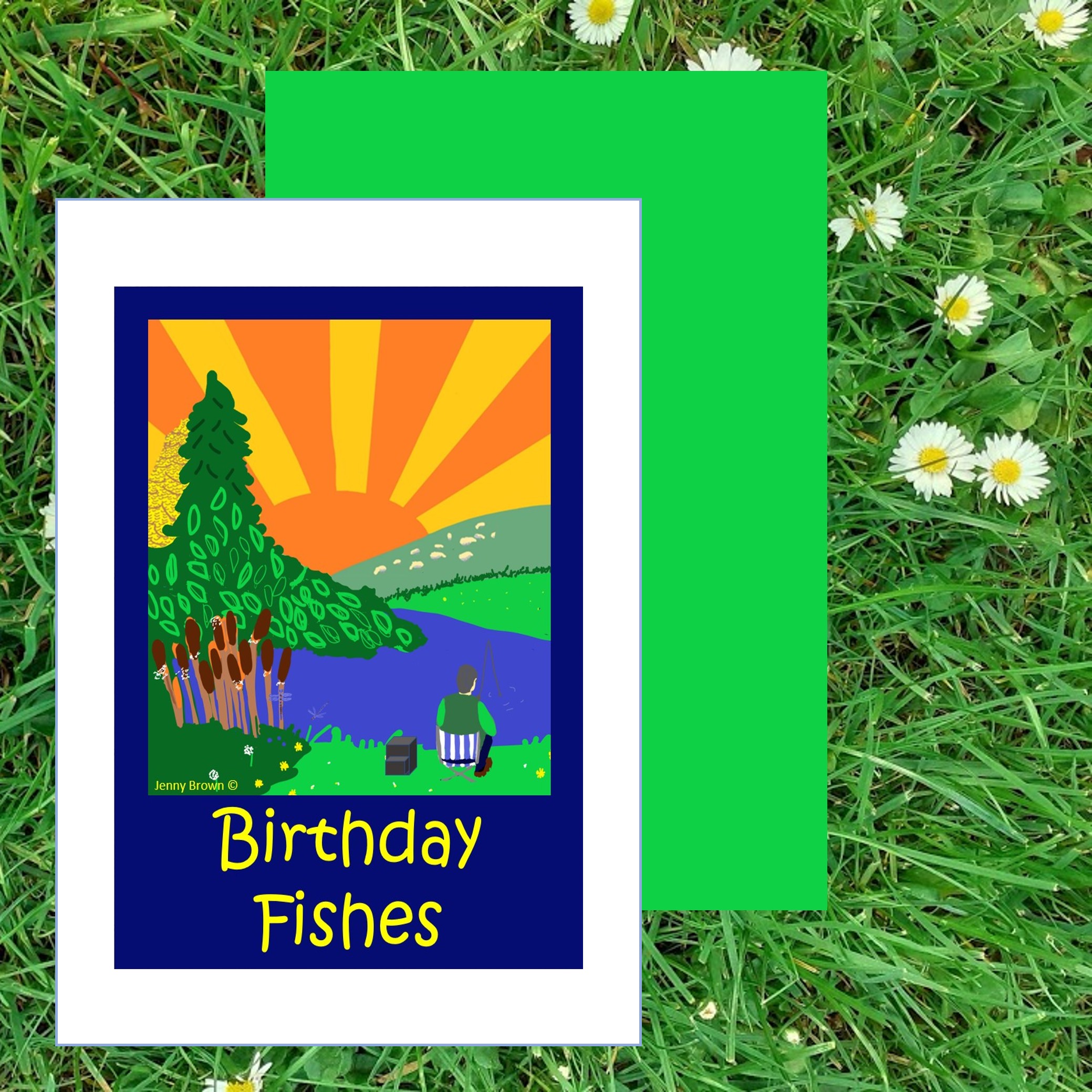 hand drawn bold sunburst Pop Art style design featuring an angler