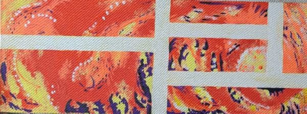 Abstract acrylic artwork behind a grid