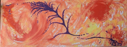 abstract acrylic art soft brushwork in shades of coral sparks of violet