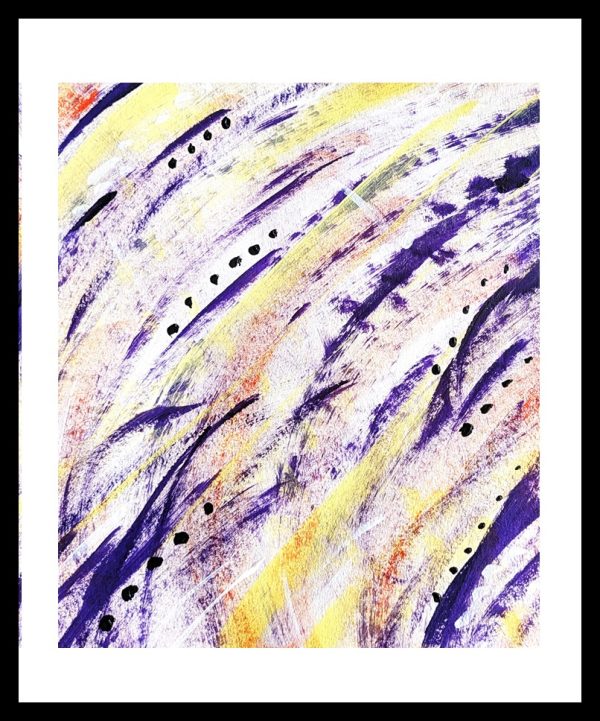 Abstract artwork in violet with pale yellow and coral