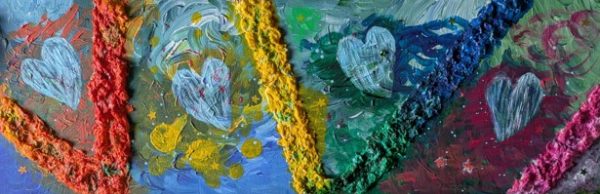Rainbow coloured abstract mixed media artworks
