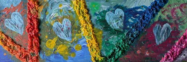 Rainbow coloured abstract mixed media artworks