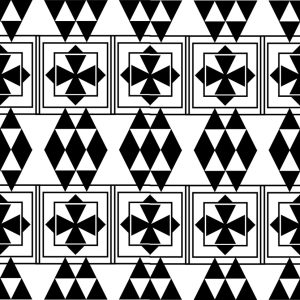 Geometric clover style black pattern on white background