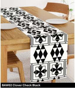 Black geometric pattern on white background table runner
