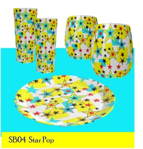 Pop Art star design picnic ware glasses and a plate