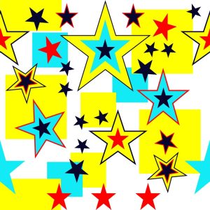 Colourful stars in Pop Art style on white background