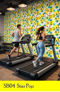 Pop Art star design wallpaper as feature wall in a gym