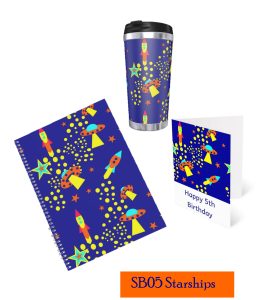 Pop Art style rockets and stars design on stationery