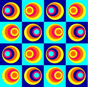 Blue and turquoise grid with decreasing circles