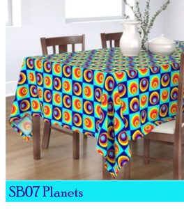 Abstract turquoise and deep blue pattern with circles tablecloth mock up