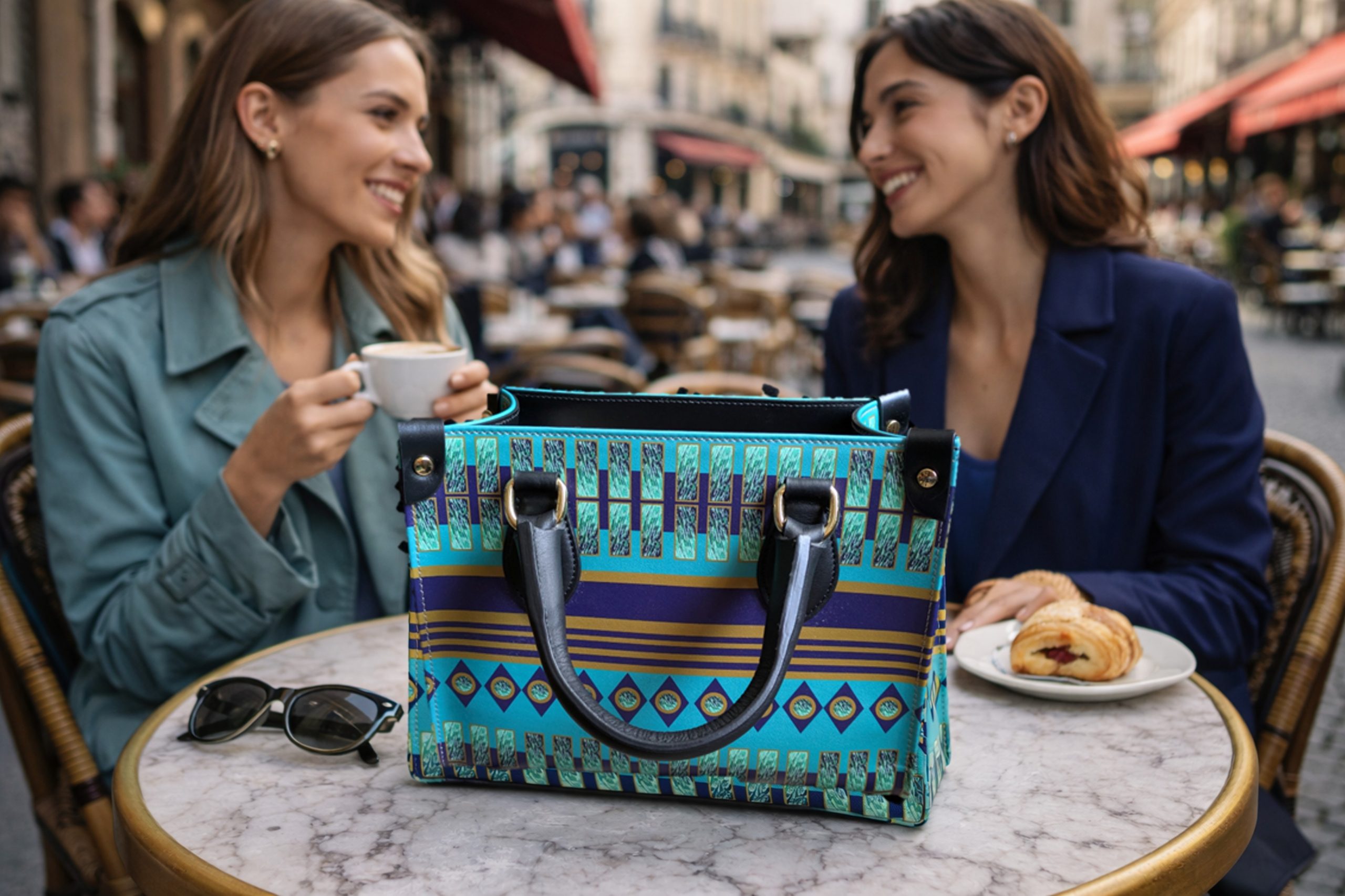 Bonchurch leather bag in cafe setting