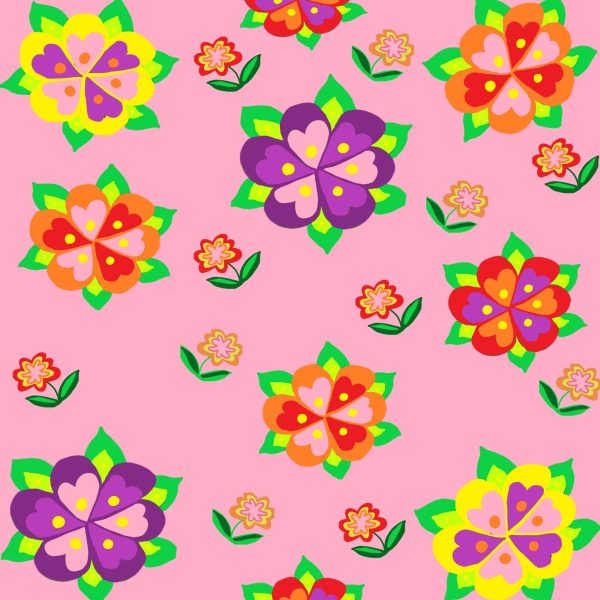 Fabulous floral motif made from heart shapes on a candy pink background
