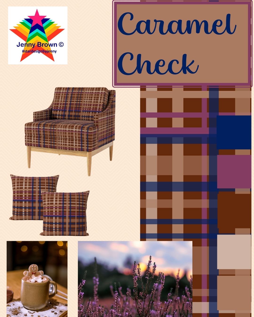 A caramel check motif as part of new collection in progress on Spoonflower